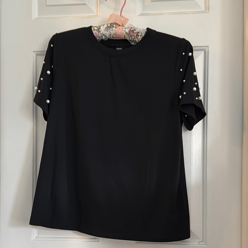 SHEIN Black Top with Pearl Accents